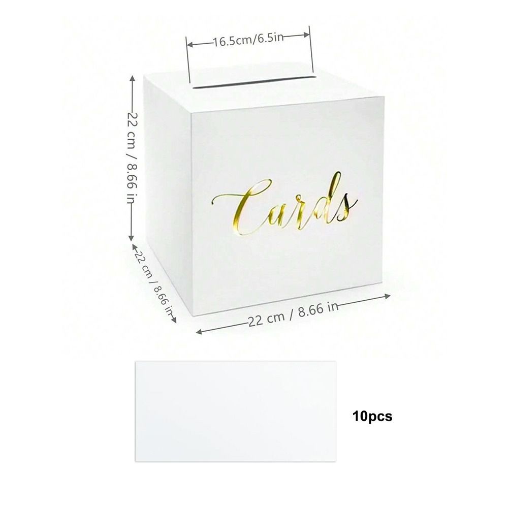 Wedding Card Box - 封筒型の箱、白と黒、ウェディングカード用、段ボール製、上品なデザイン、投票用カード用、お祝いのメッセージカード用、DIYクラフト用、記念品用。