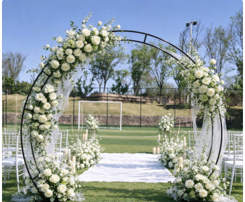 Wedding Decor Supply Store - ゴールドのウェディングアーチスタンド、二重円形、ウェディングパーティー用品店、結婚式、婚約式、装飾、円形の花枠。