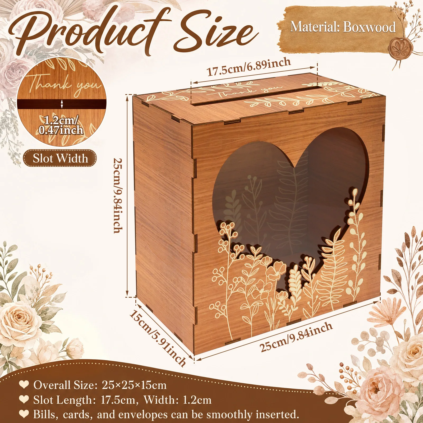 木製のカードボックス。結婚式の招待状や封筒、お金などを収納で - Wedding Card Box のレビューと価格